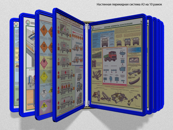 Настенная перекидная система а3 на 10 рамок (синяя) - Перекидные системы для плакатов, карманы и рамки - Настенные перекидные системы - Магазин охраны труда и техники безопасности stroiplakat.ru